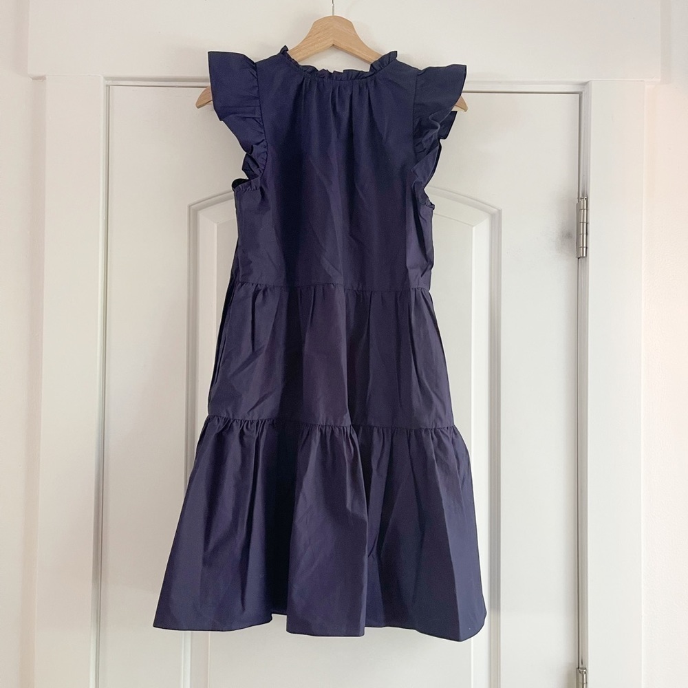 A loves A Split V Neck Cap Sleeve Tiered Ruffle Poplin Babydoll Dress - XS - Picture 6 of 6
